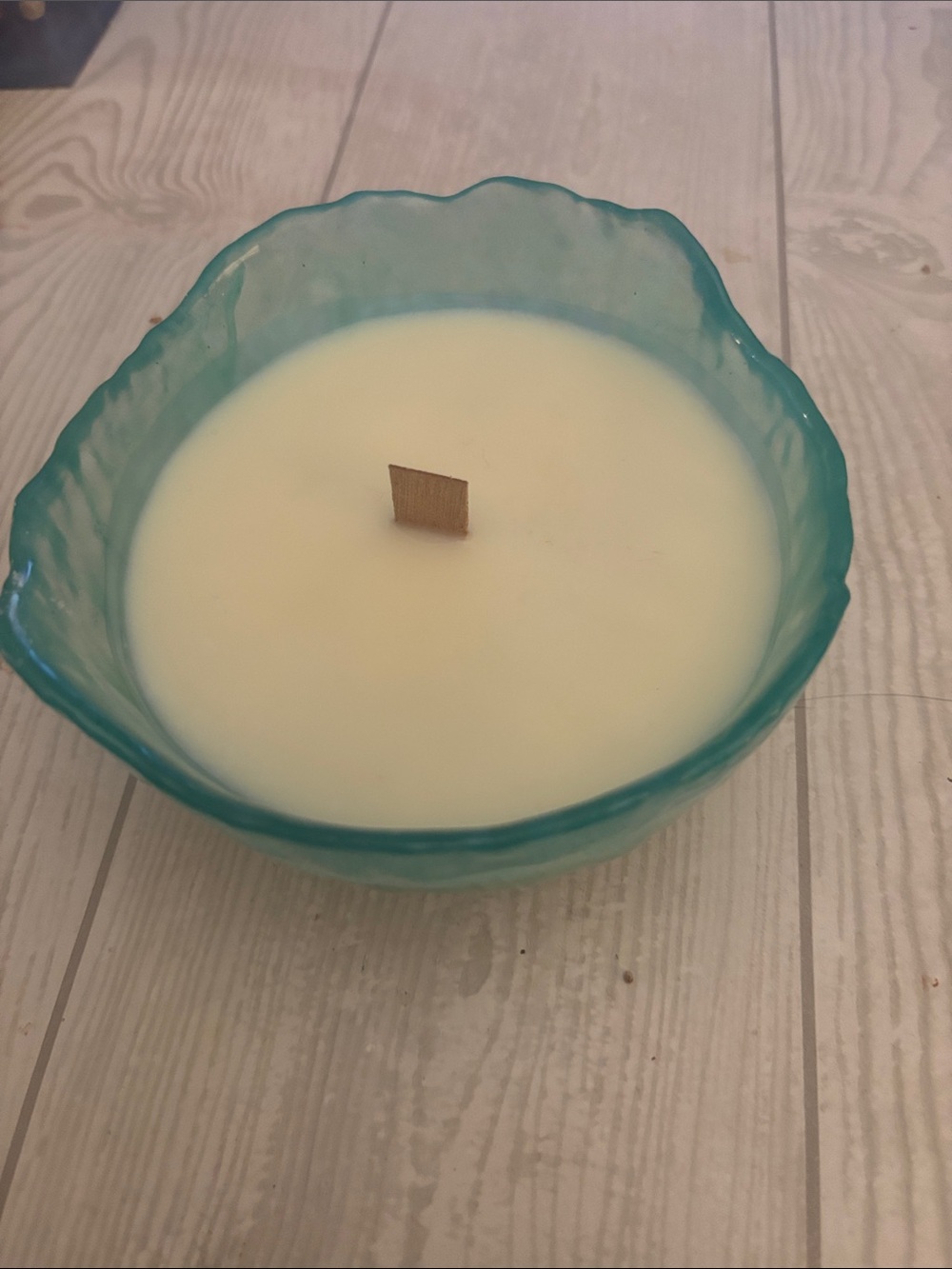 Turquoise Resin  Bowl Candle with Wooden Wick